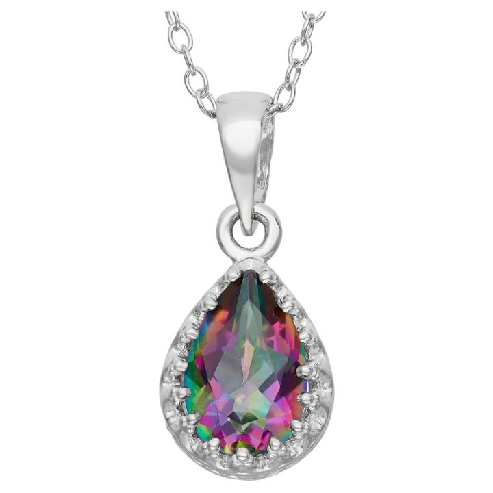 Target Pear-cut Rainbow Green Topaz Crown Pendant In Sterling Silver, Girl's, Mystic Green Topaz