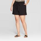 Women's Plus Size Paper Bag Knit Shorts - Ava & Viv Black X