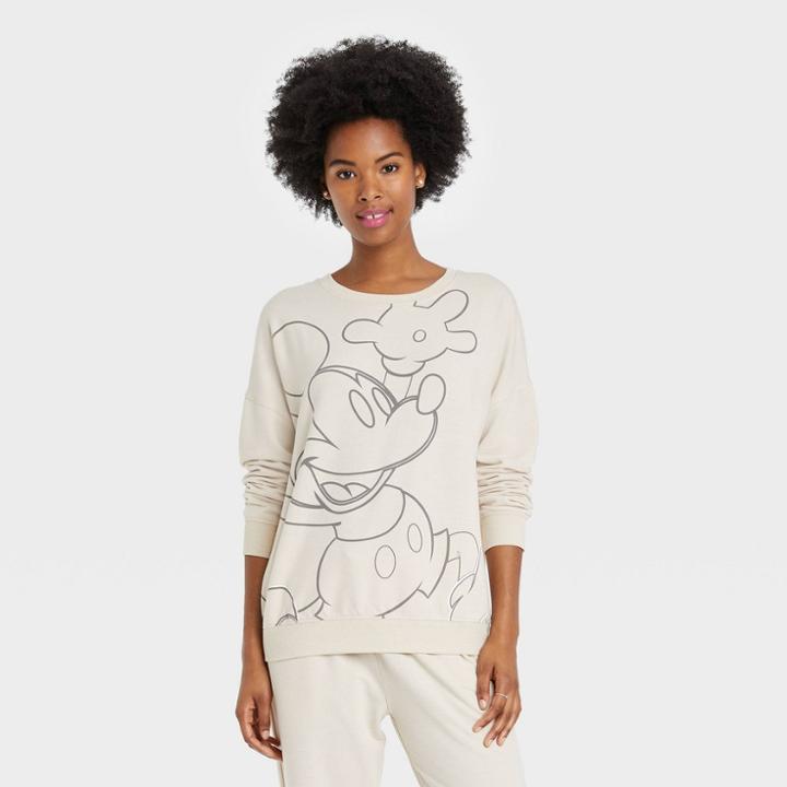 Women's Disney Mickey Mouse Oversized Graphic Sweatshirt - Off-white