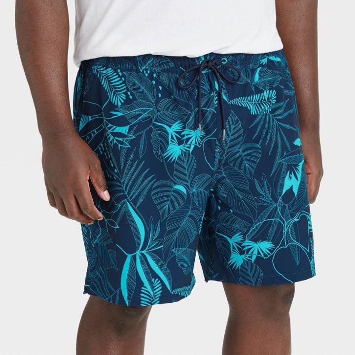 Men's Big & Tall 7 Line Leaf With Liner Hybrid Swim Trunks - Goodfellow & Co Blue