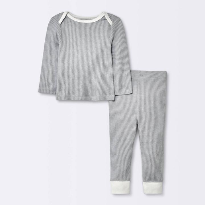 Baby 2pc Waffle Top & Bottom Set - Cloud Island Gray Newborn