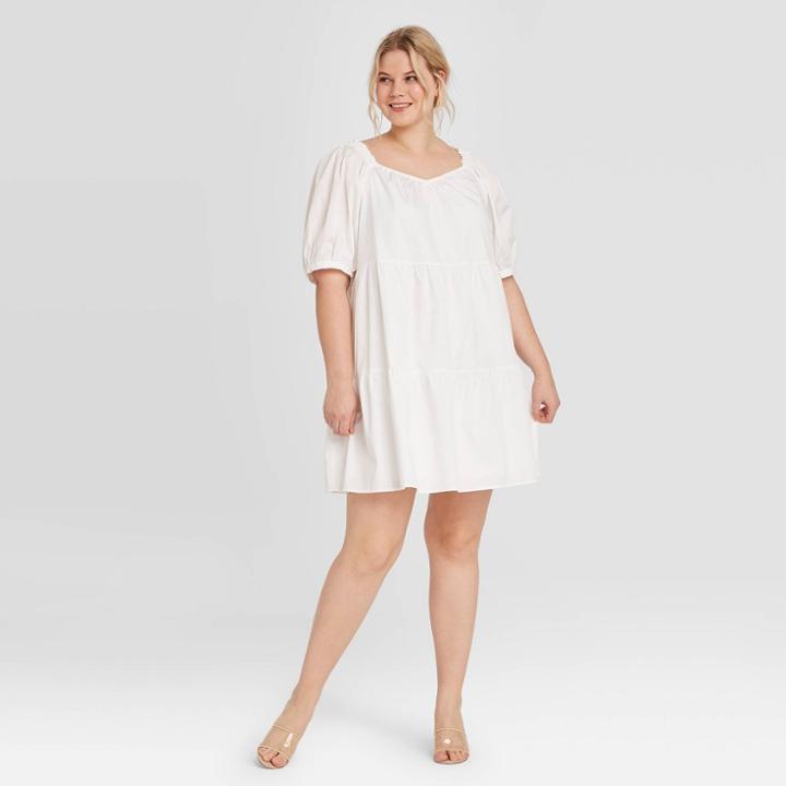 Women's Plus Size Short Sleeve Mini Dress - Who What Wear White 1x, Women's,
