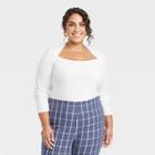 Women's Plus Size Long Sleeve Slim Fit Square Neck Bolero Top - A New Day White