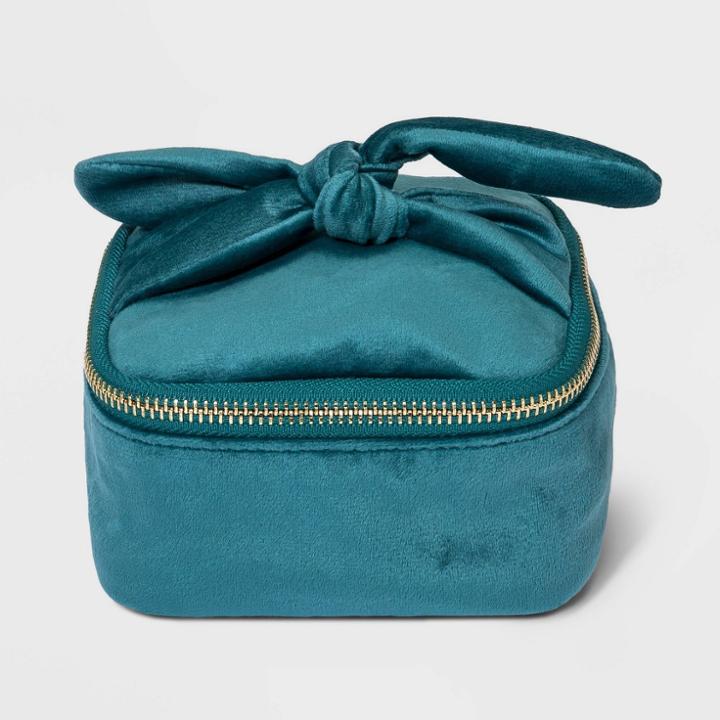 Soft Velvet Sided Jewelry Organizer With Bow - A New Day Teal Blue