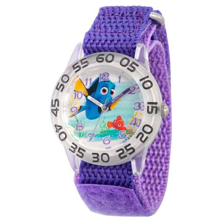 Girls' Disney Finding Dory Nemo And Dory Plastic Time Teacher Watch - Purple
