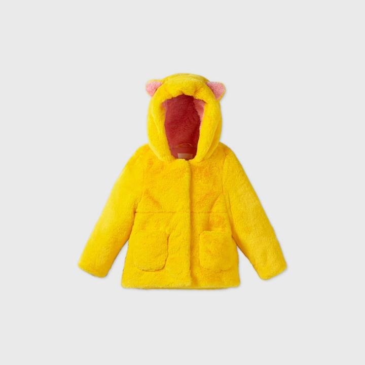 Toddler Girls' Lemon Peel Hooded Cat Ear Fashion Faux Fur Jacket - Cat & Jack Lime Yellow 18m, Yellow/green/yellow
