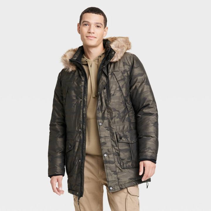 Men's Big & Tall Camo Print Artic Puffer Jacket - Goodfellow & Co Green