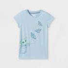 Girls' Star Wars Baby Yoda & Butterflies Cap Sleeve Graphic T-shirt - Blue Xs - Disney