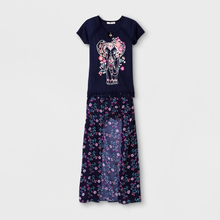 Self Esteem Girls' Short Sleeve Graphic Top With Walkthrough Bottoms - Blue