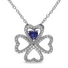 No Brand 1/4 Ct. T.w. Simulated Blue Sapphire Heart Clover Leaf Necklace In Sterling Silver - Sapphire, Women's, Blue/green/blue