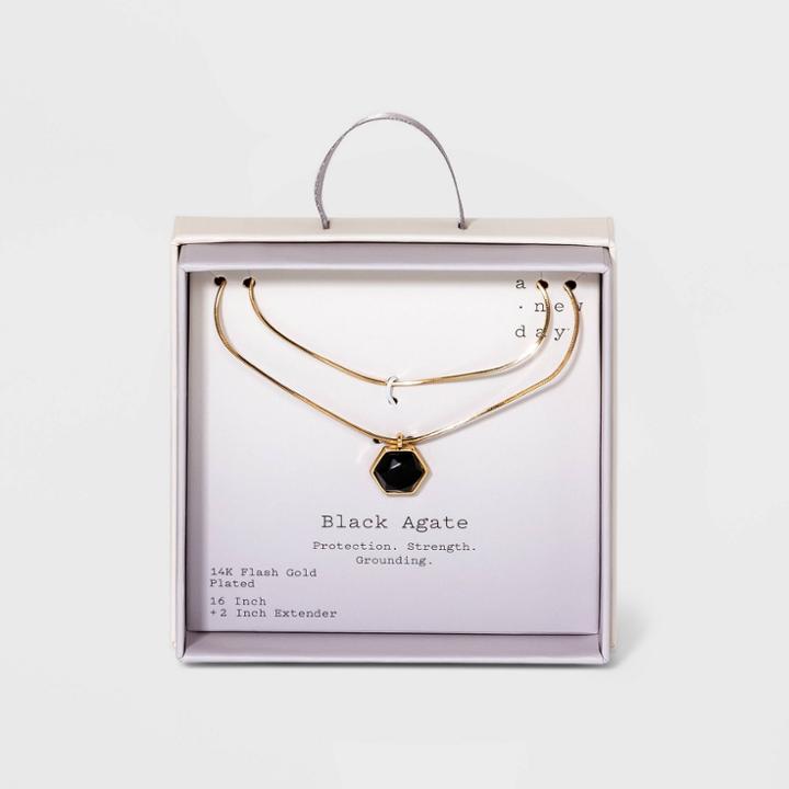 Silver Plated Layered Gold Necklace - A New Day Black Agate
