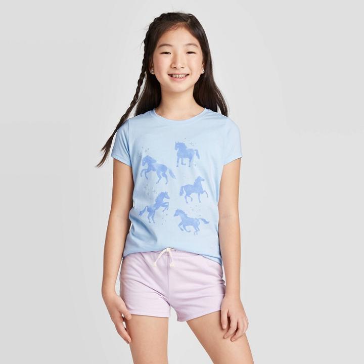 Petitegirls' Short Sleeve Horses Graphic T-shirt - Cat & Jack Light Blue