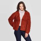 Women's Long Sleeve Open Neck Loopy Cardigan - Universal Thread Rust