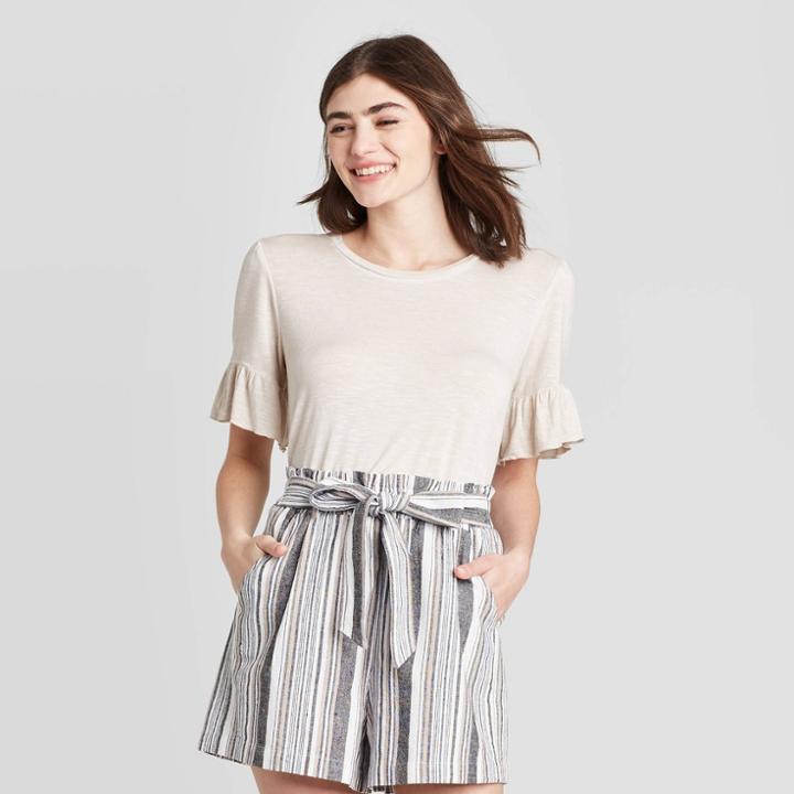 Women's Ruffle Short Sleeve Scoop Neck T-shirt - Knox Rose Cream Xs, Women's, Ivory