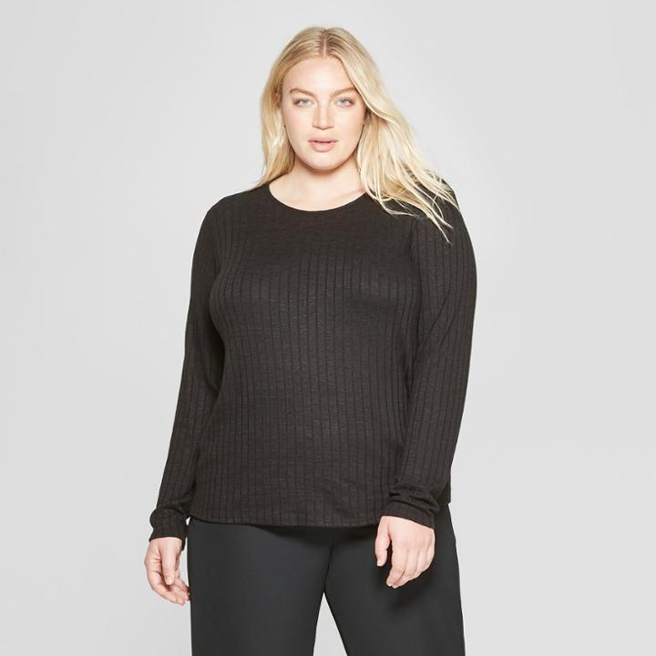 Women's Plus Size Long Sleeve Crew Neck T-shirt - Prologue Black