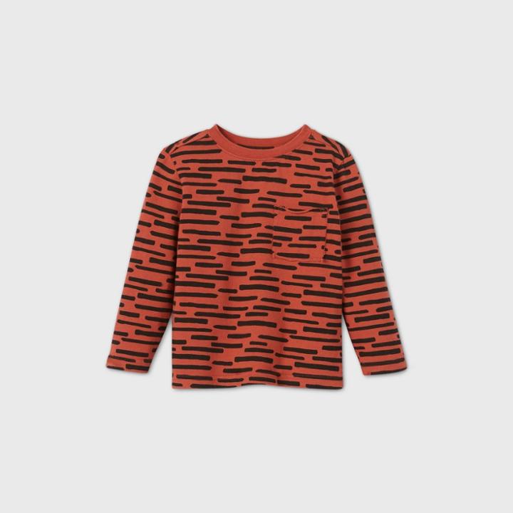 Toddler Boys' Long Sleeve 'dash' Pocket T-shirt - Art Class Rust Orange 12m, Red Orange
