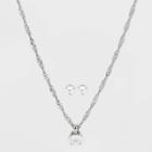 Silver Plated Cubic Zirconia Stud Earring And Solitaire Pendant Necklace - A New Day