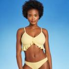 Juniors' Ribbed Ruffle Tie-front Bralette Bikini Top - Xhilaration Yellow D/dd Cup