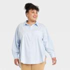 Women's Plus Size Long Sleeve Button-down Oversized Shirt - Ava & Viv Blue
