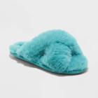 Girls' Brooklyn Crossband Fur Slippers - Cat & Jack Turquoise Green