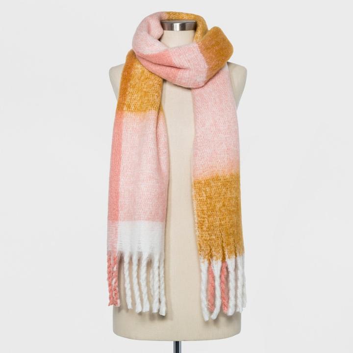 Women's Oversized Plaid Brushed Woven Blanket Scarf - A New Day Pink,