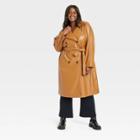 Women's Plus Size Faux Leather Belted Trench Coat - Ava & Viv Tan