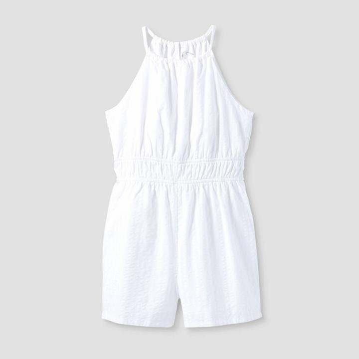 Girls' High Neck Romper - Art Class White