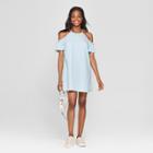 Women's Short Sleeve Cold Shoulder Denim Dress - Lily Star (juniors') Blue