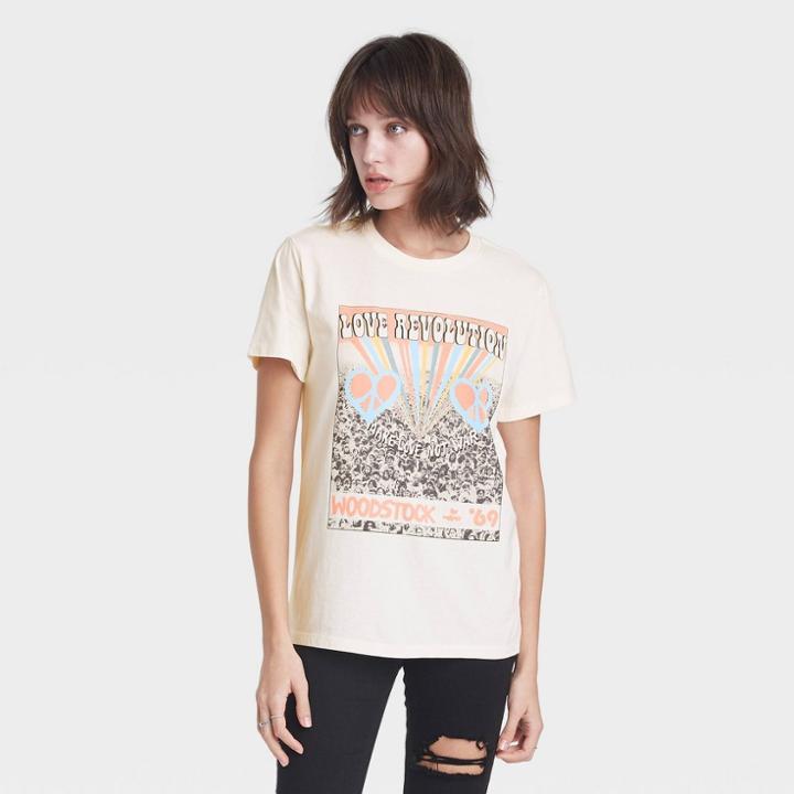 Grayson Threads Women's Love Revolution Woodstock Short Sleeve Graphic T-shirt - Cream