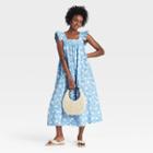 Women's Ruffle Short Sleeve A-line Dress - A New Day Blue Floral Print