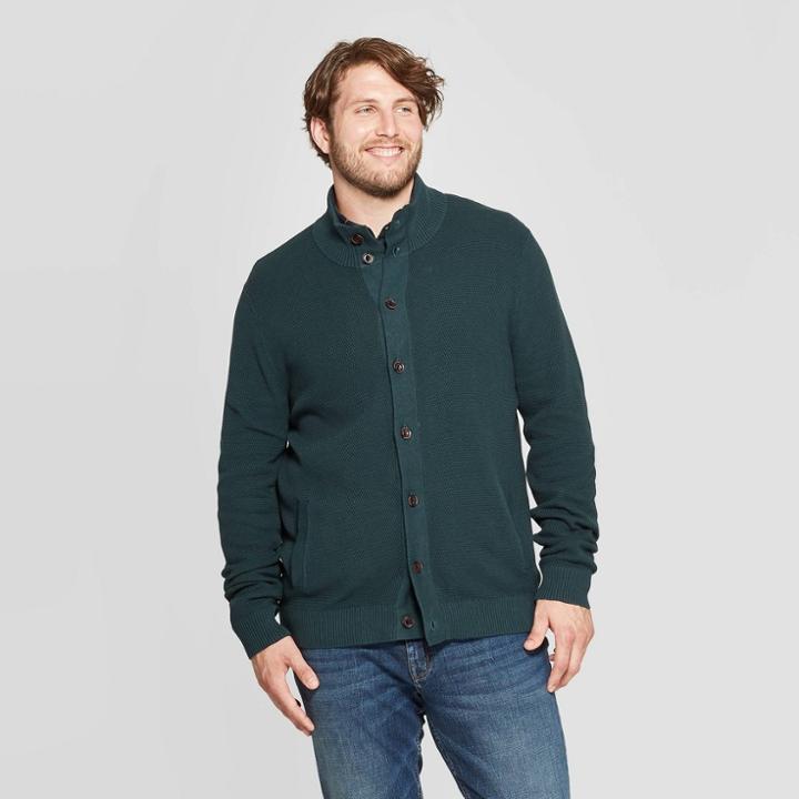 Men's Big & Tall Button-up Mock Neck Sweater - Goodfellow & Co Green