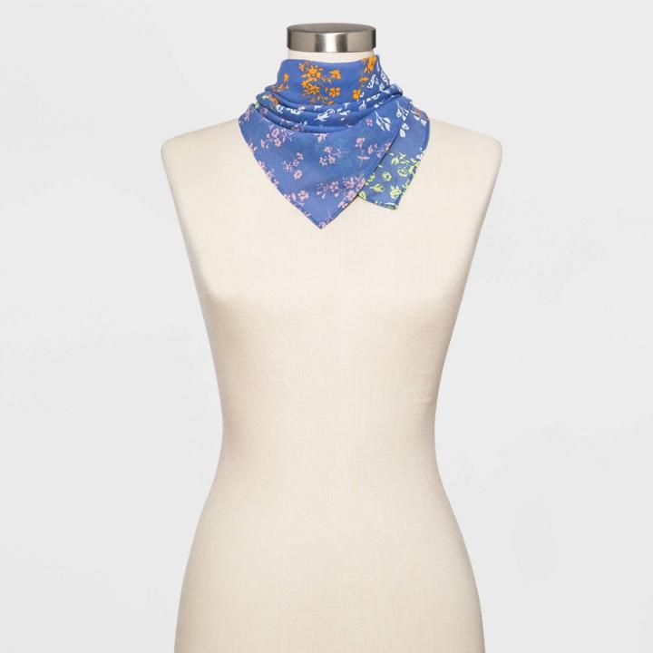Women's Patchwork Plaid Bandana Scarf - Wild Fable Blue