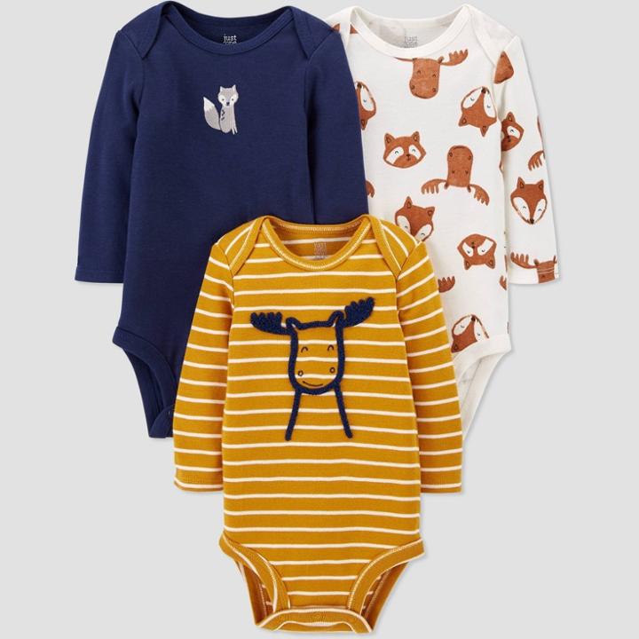 Baby Boys' 3pk Woodland Long Sleeve Bodysuit - Just One You Made By Carter's Off-white/gold/blue