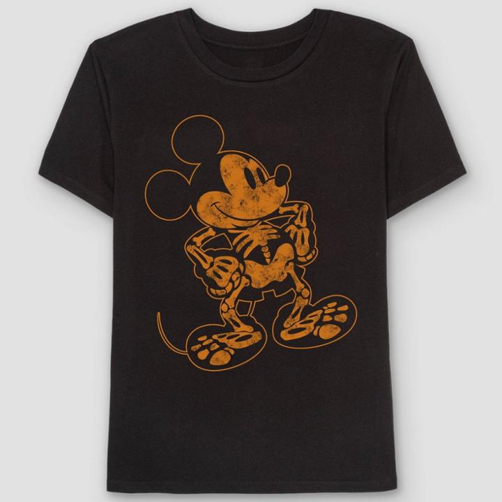 Men's Disney Mickey Mouse Skeleton Glow In The Dark Short Sleeve Graphic T-shirt - Black