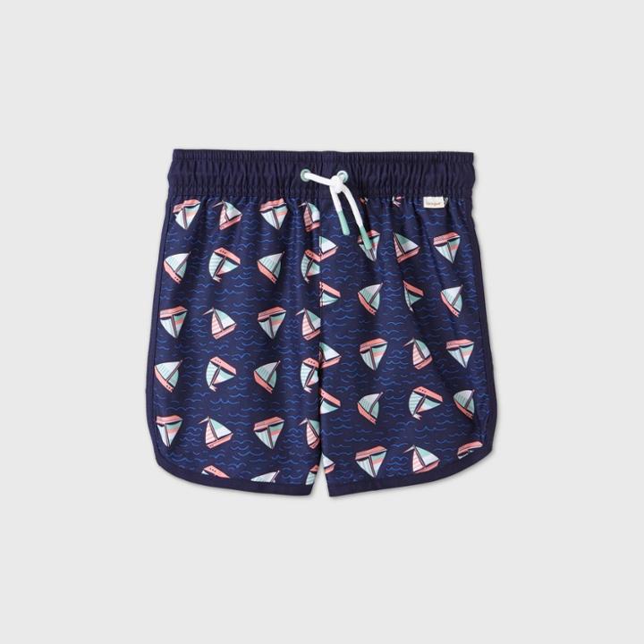 Toddler Boys' Sailboat Print Swim Trunks - Cat & Jack Navy