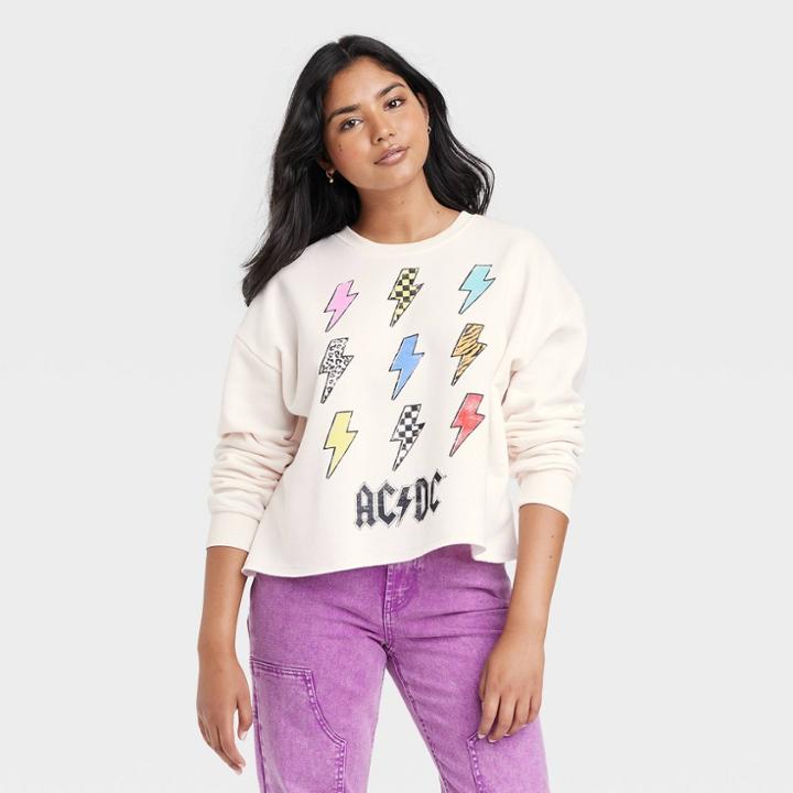 Women's Ac/dc Lightning Bolt Graphic Sweatshirt - Cream