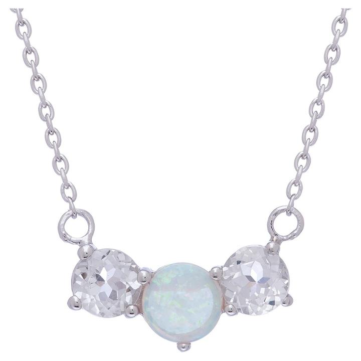 3 Tcw Tiara 3-stone Opal And White Topaz Necklace In Sterling