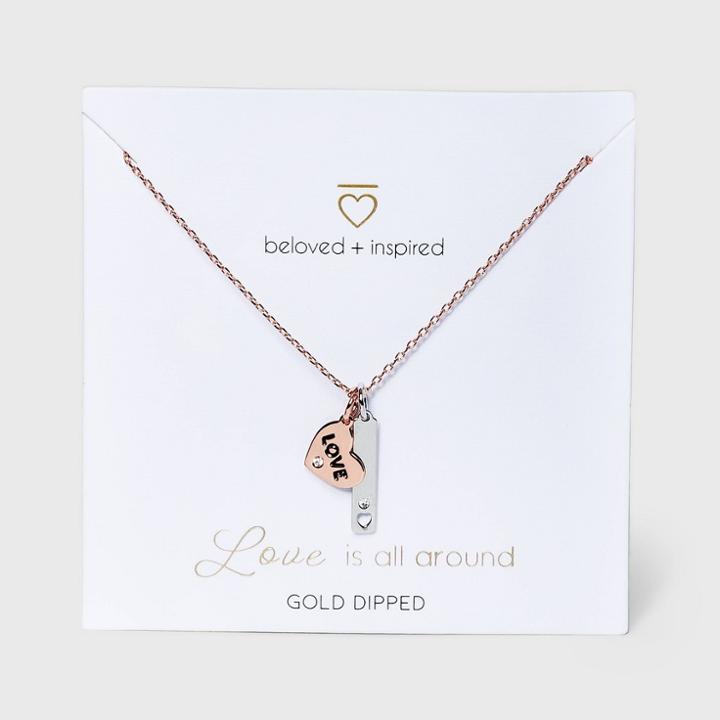 Beloved + Inspired Two-tone 'love' Heart Disc And Bar Cluster Necklace