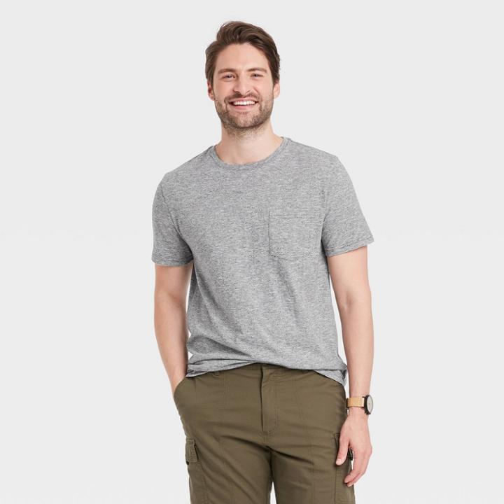 Men's Pinstripe Standard Fit Short Sleeve Crew Neck T-shirt - Goodfellow & Co Thundering Gray