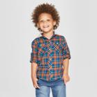 Genuine Kids From Oshkosh Toddler Boys' Plaid Long Sleeve Button-down Shirt With Hoodie - Teal