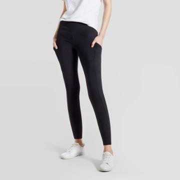 Hue Studio Women's Mid-rise Cotton Comfort Cell Phone Side Pocket Leggings - Black