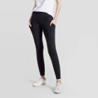 Hue Studio Women's Mid-rise Cotton Comfort Cell Phone Side Pocket Leggings - Black