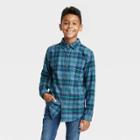 Boys' Long Sleeve Button-down Flannel Shirt - Cat & Jack Blue/black