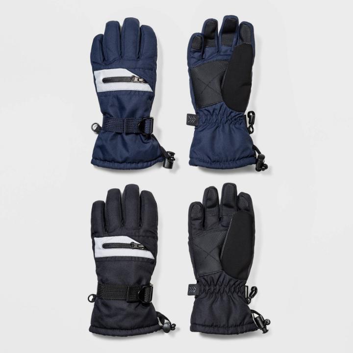 Boys' 2pk Ski Zipper Gloves - All In Motion Black