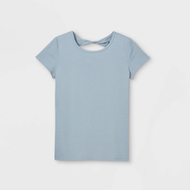 Girls' Short Sleeve Keyhole Back Gym T-shirt - All In Motion Heather Gray