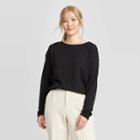 Women's Regular Fit Long Sleeve Crewneck Waffle Knit Top - A New Day Black