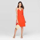 Women's Sleeveless V-neck Wrap Dress - A New Day Orange