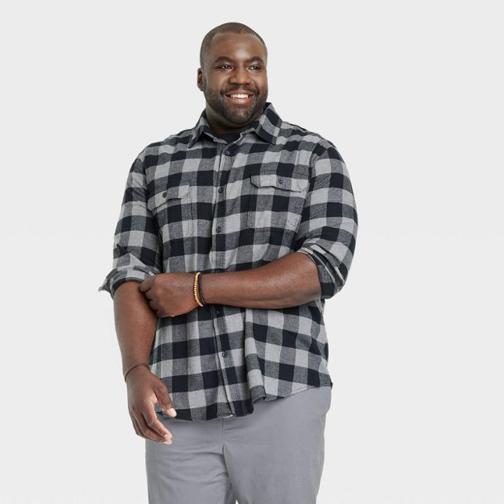 Men's Big & Tall Midweight Flannel Button-down Shirt - Goodfellow & Co Gray