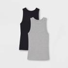 Women's Slim Fit Ribbed 2pk Bundle Tank Top - A New Day Black/gray