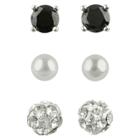 Distributed By Target Cubic Zirconia Stud, Ball And Crystal Fireball Earrings Set Of 3 - Black,